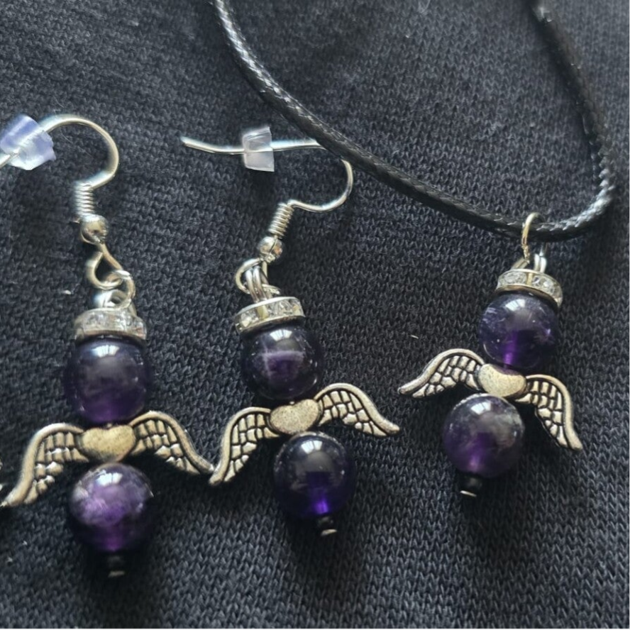 Schutzengel Schmuckset mit Edelsteinperle Amethyst