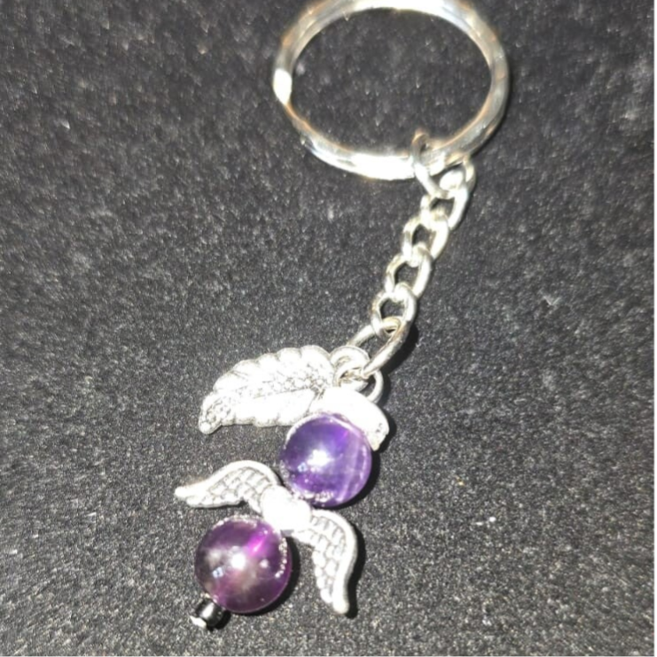 Schutzengel Schlüsselanhänger mit Edelsteinperle Amethyst