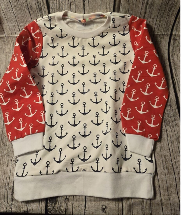 Handmade Pullover Anker Rot-Weiß Gr. 98