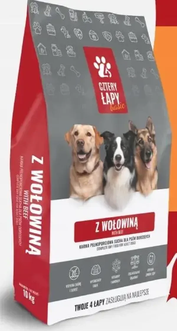 Pełnoporcjowa sucha karma z wołowiną dla psa Cztery Łapy BASIC 20kg