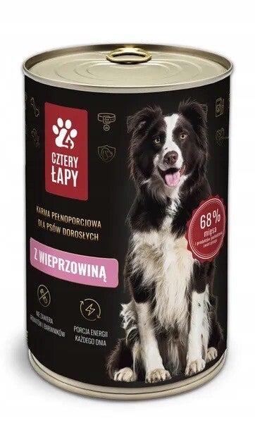 Karma mokra dla psa o smaku wieprzowiny Cztery Łapy Puszka 1250g