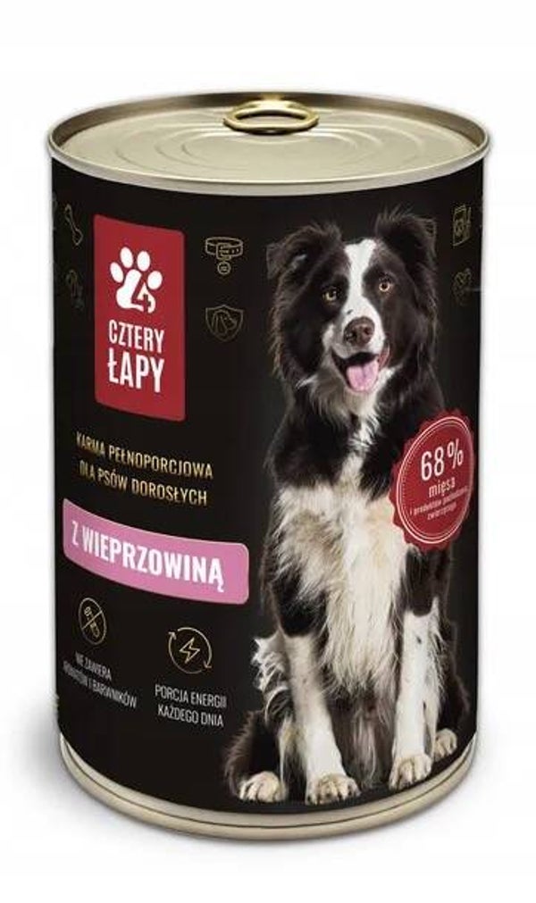 Karma mokra dla psa o smaku wieprzowiny Cztery Łapy Puszka 1250g