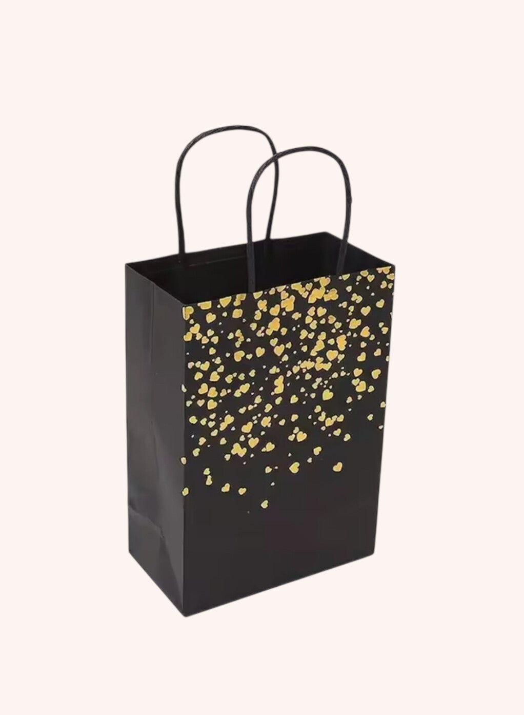 Cadeautas zwart met goudkleurige hartjes 16 x 8 x 22 cm