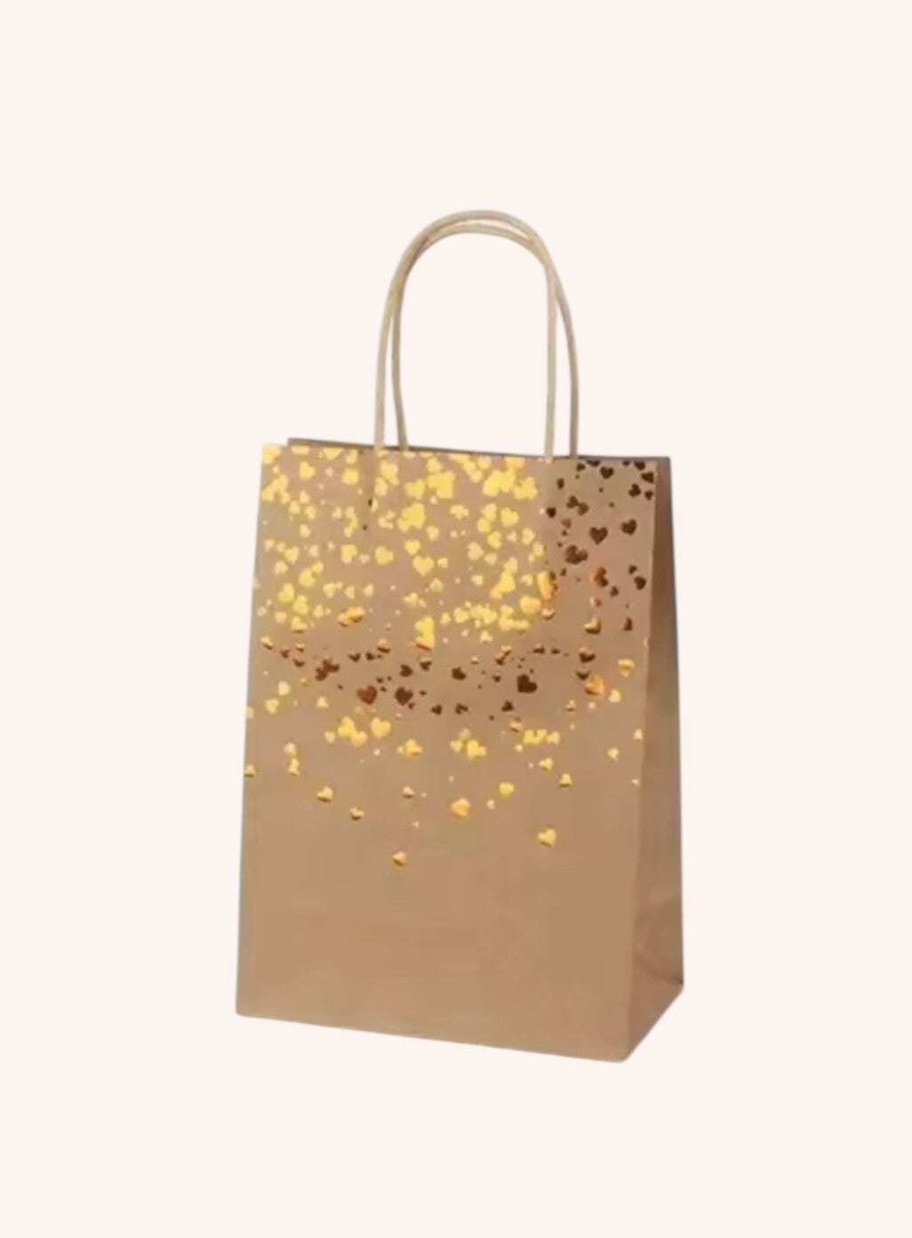 Cadeautas  beige met goudkleurige hartjes 16 x 8 x 22 cm