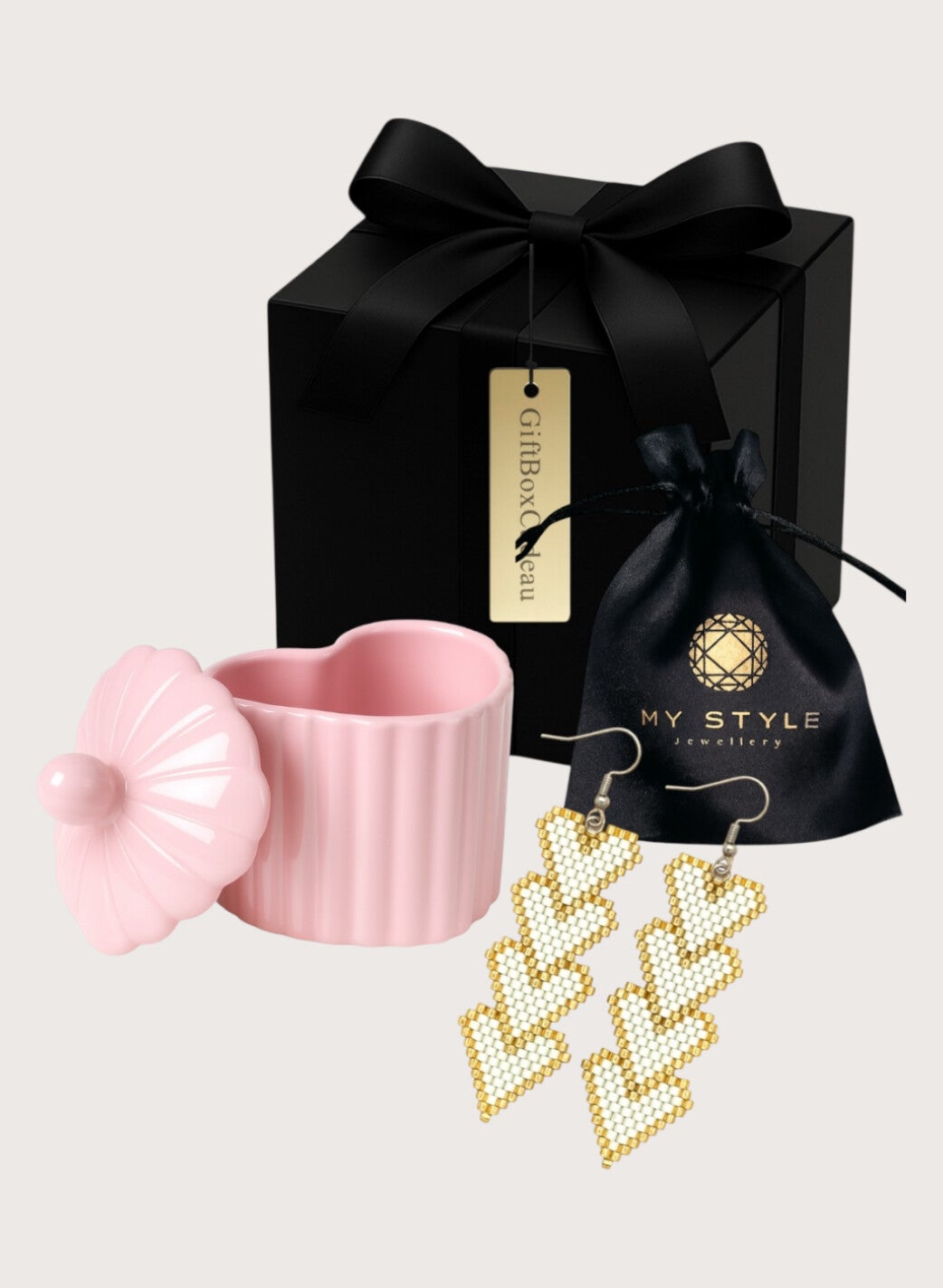 Statement Oorbellen Giftset La Jolie Coeur Rose Ivory