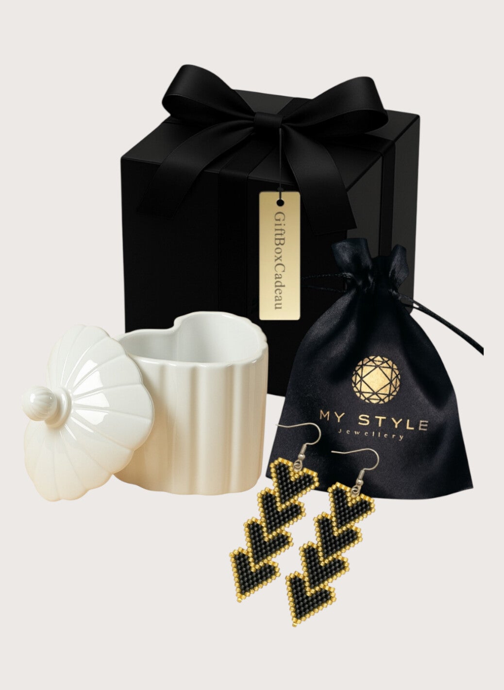Statement Oorbellen Giftset La Jolie Coeur Ivory Noir