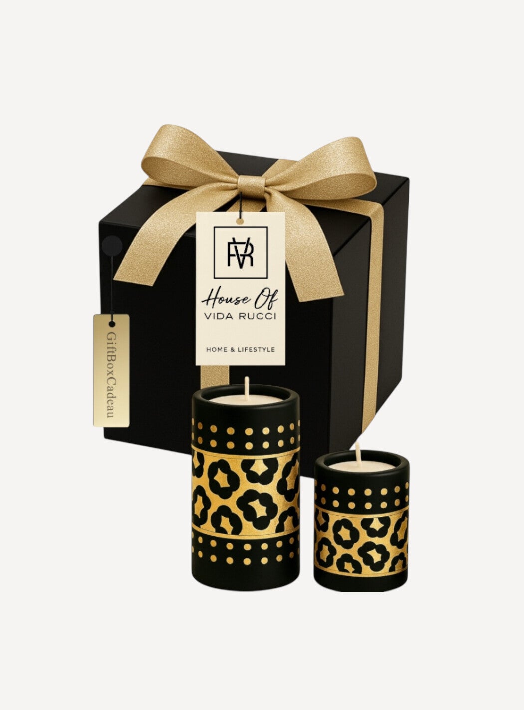Waxinelichthouder Giftset Savanna Black Gold Leopard