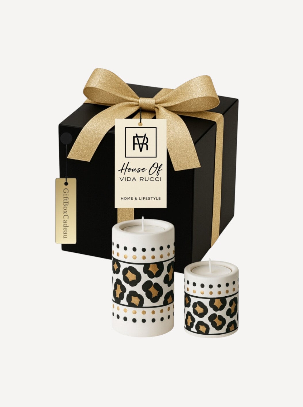 Waxinelichthouder Giftset Savanna Ivory Leopard Luxury