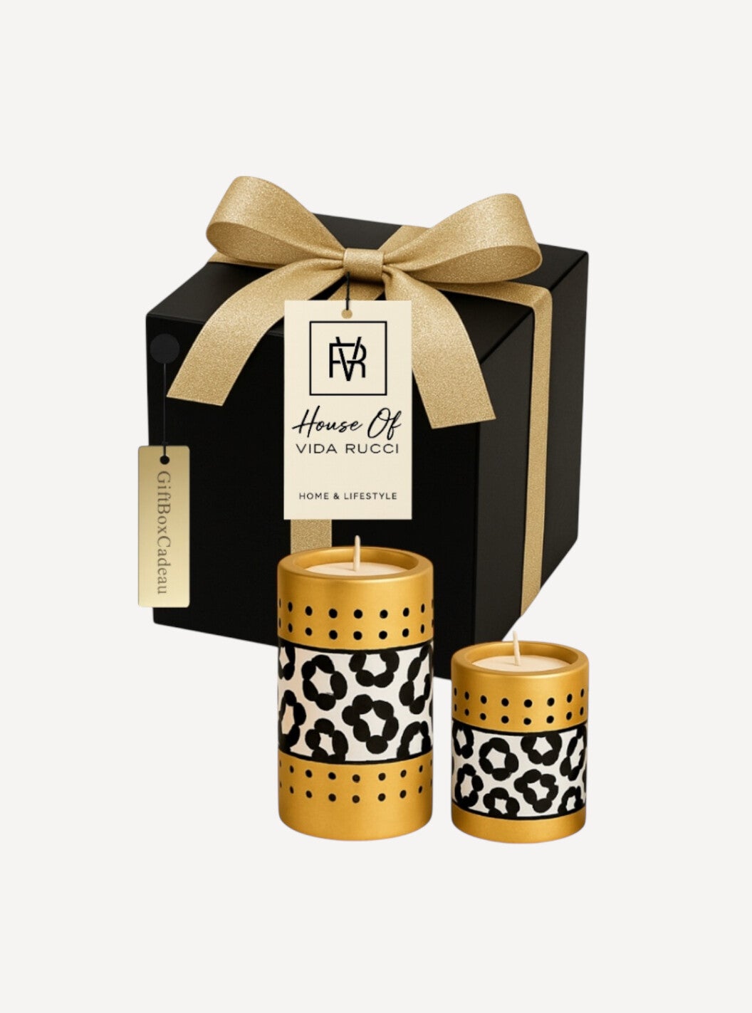 Waxinelichthouder Giftset Savanna Golden Ivory Leopard