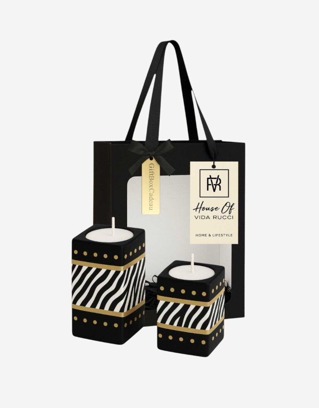 Waxinelichthouder Giftset Savanna Zebra Black Gold