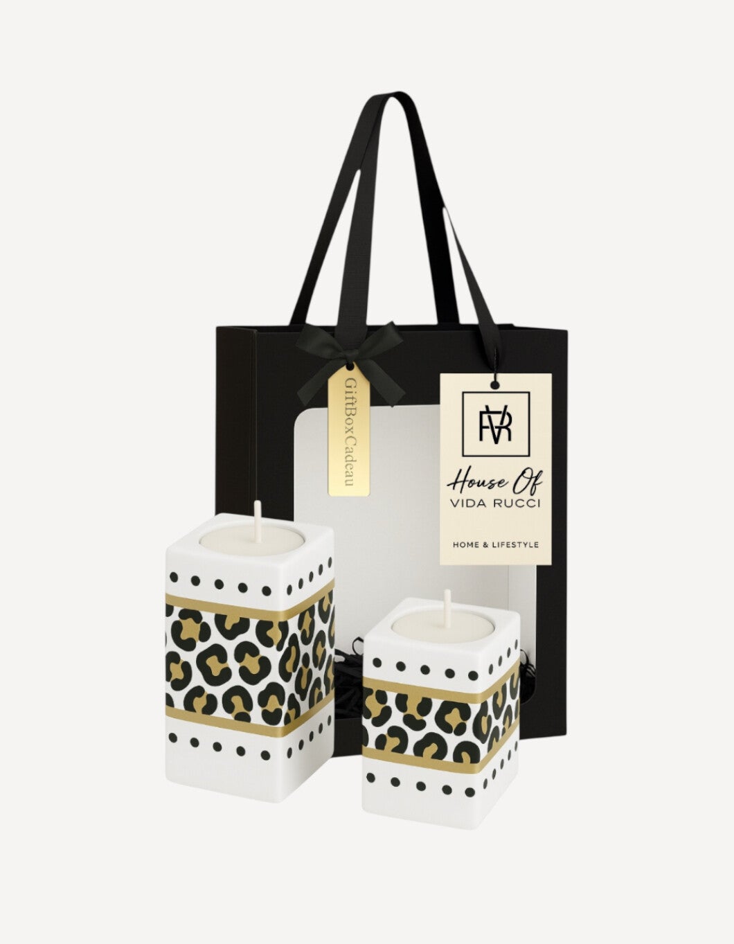 Waxinelichthouder Giftset Savanna Leopard White Gold