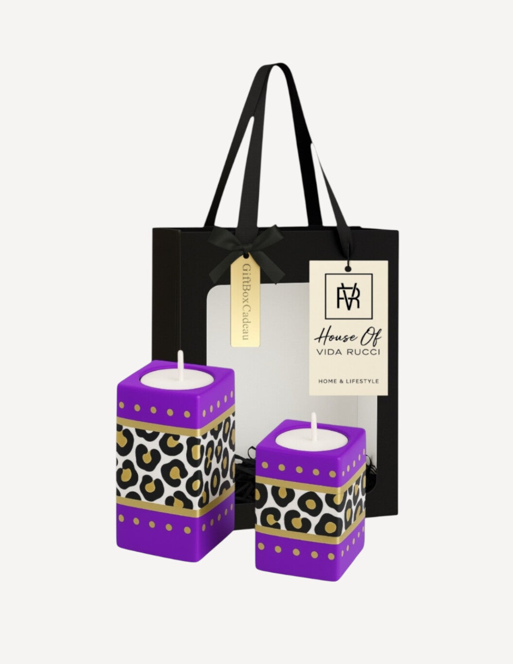 Waxinelichthouder Giftset Savanna Leopard Royal Purple