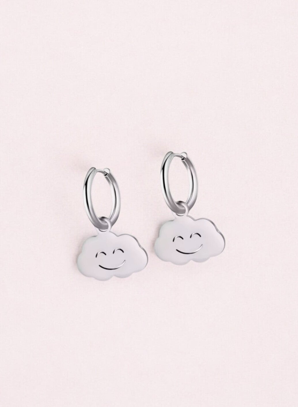 Oorbellen met smiley wolkje bedel zilver premium Stainless Steel