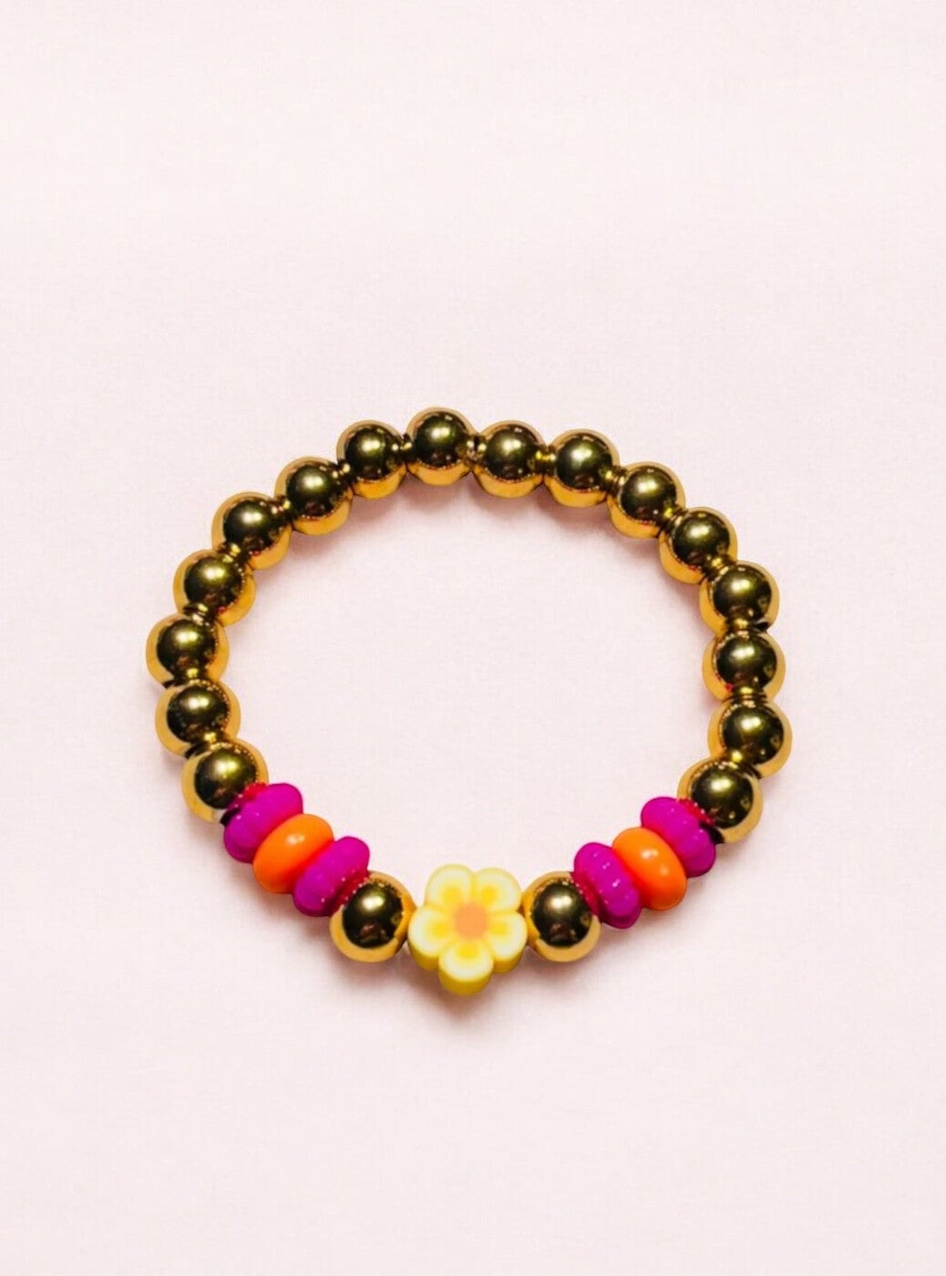 ColorPop kralenarmbandje flower met gouden rvs kralen meerkleurig roze oranje