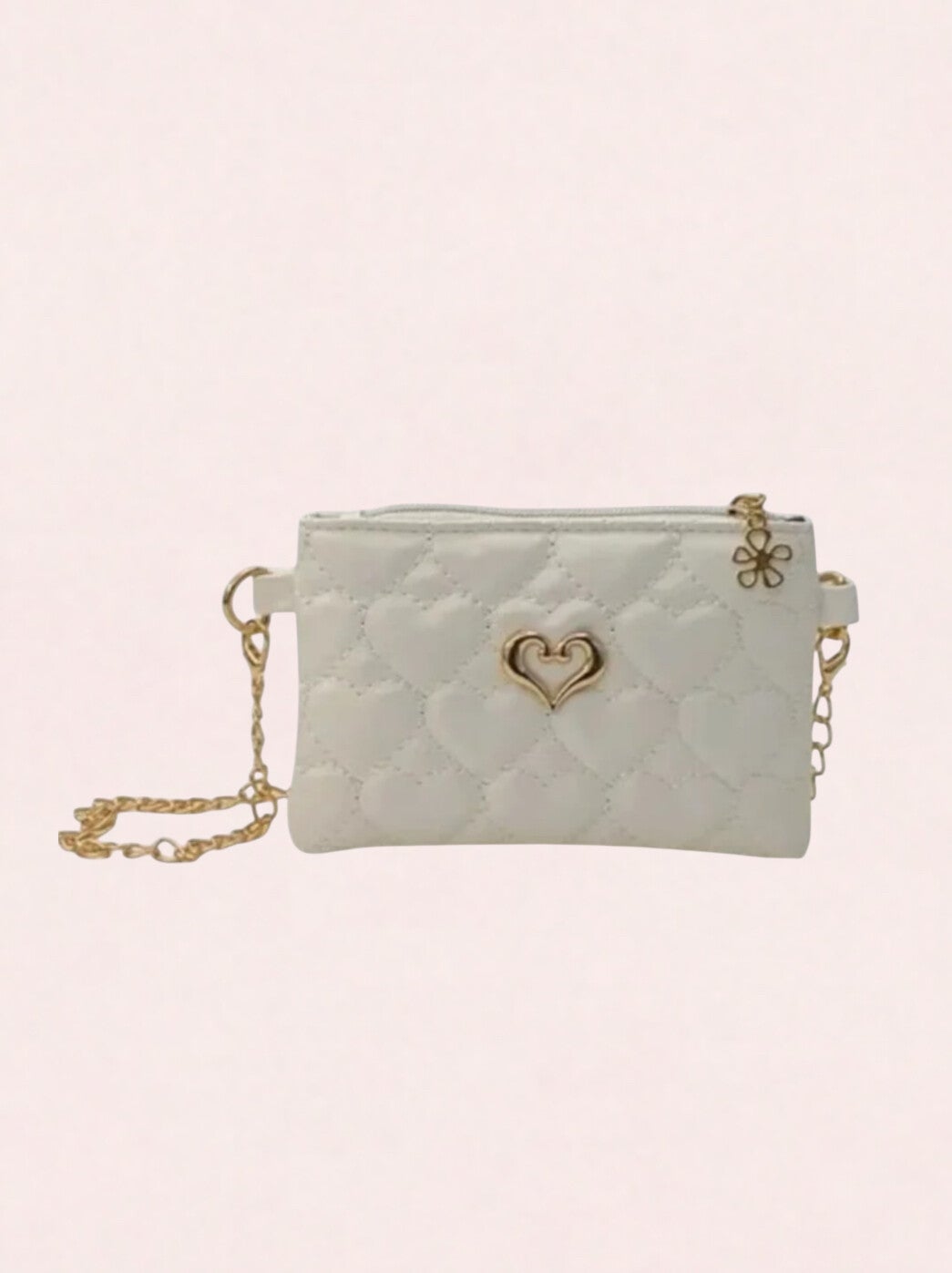Crèmekleurige schoudertas met hartje en gouden ketting