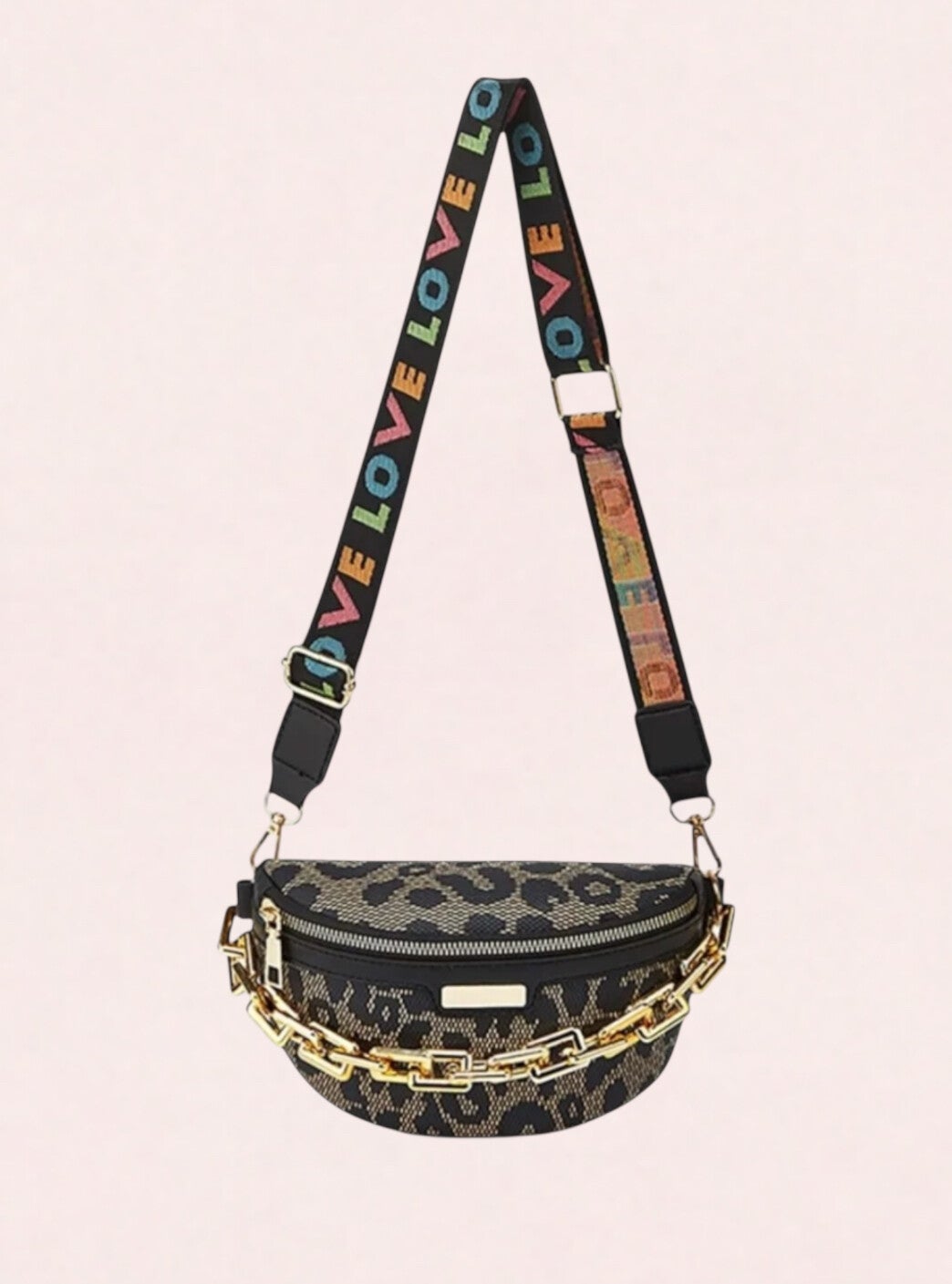 Luipaard crossbody tas met gouden ketting