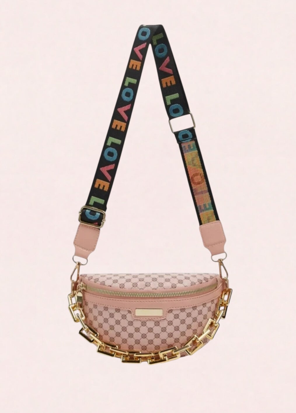 Roze crossbody tas met monogram design