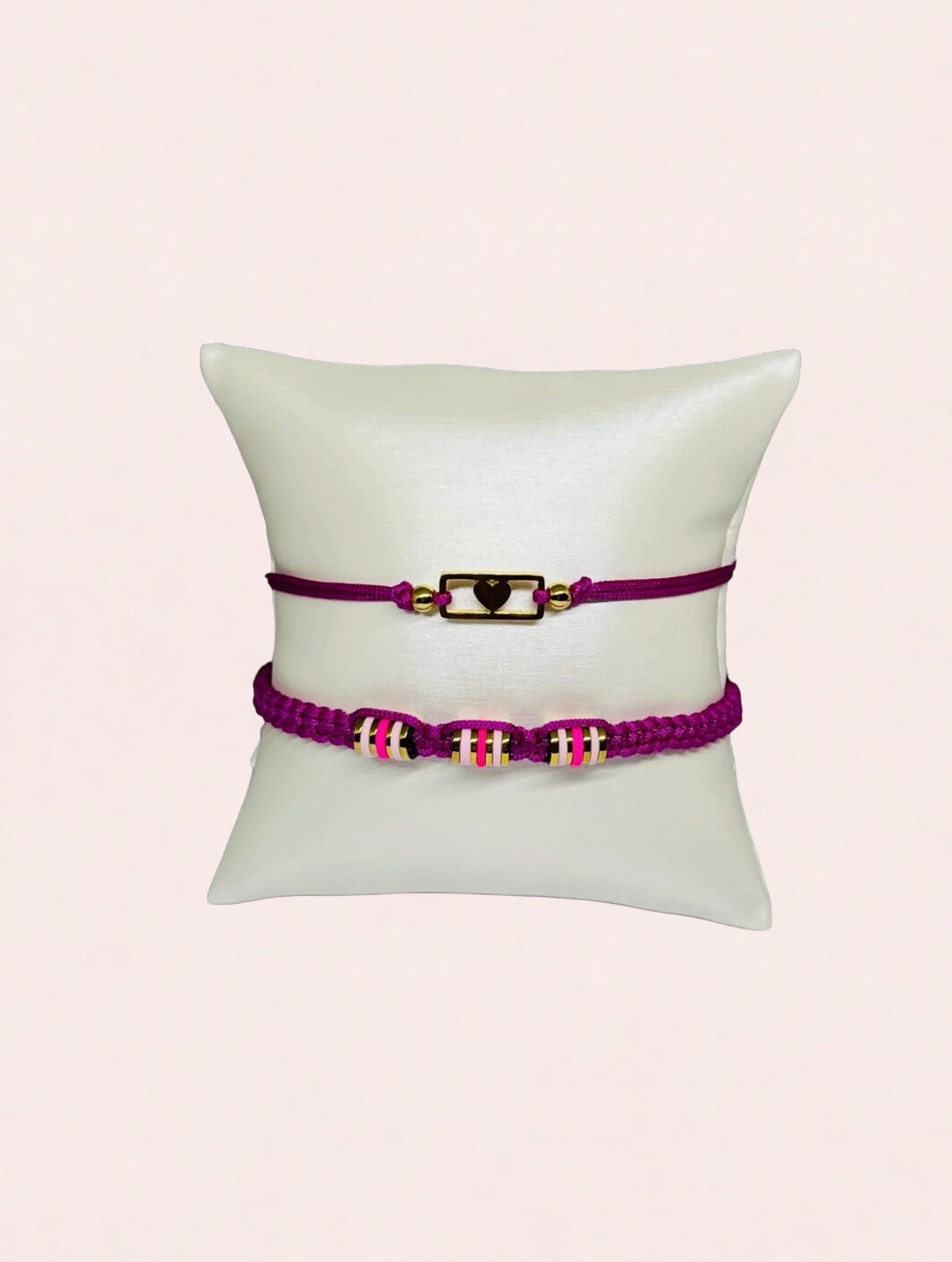 Armbandenset lovely heart met roze en gouden kralen