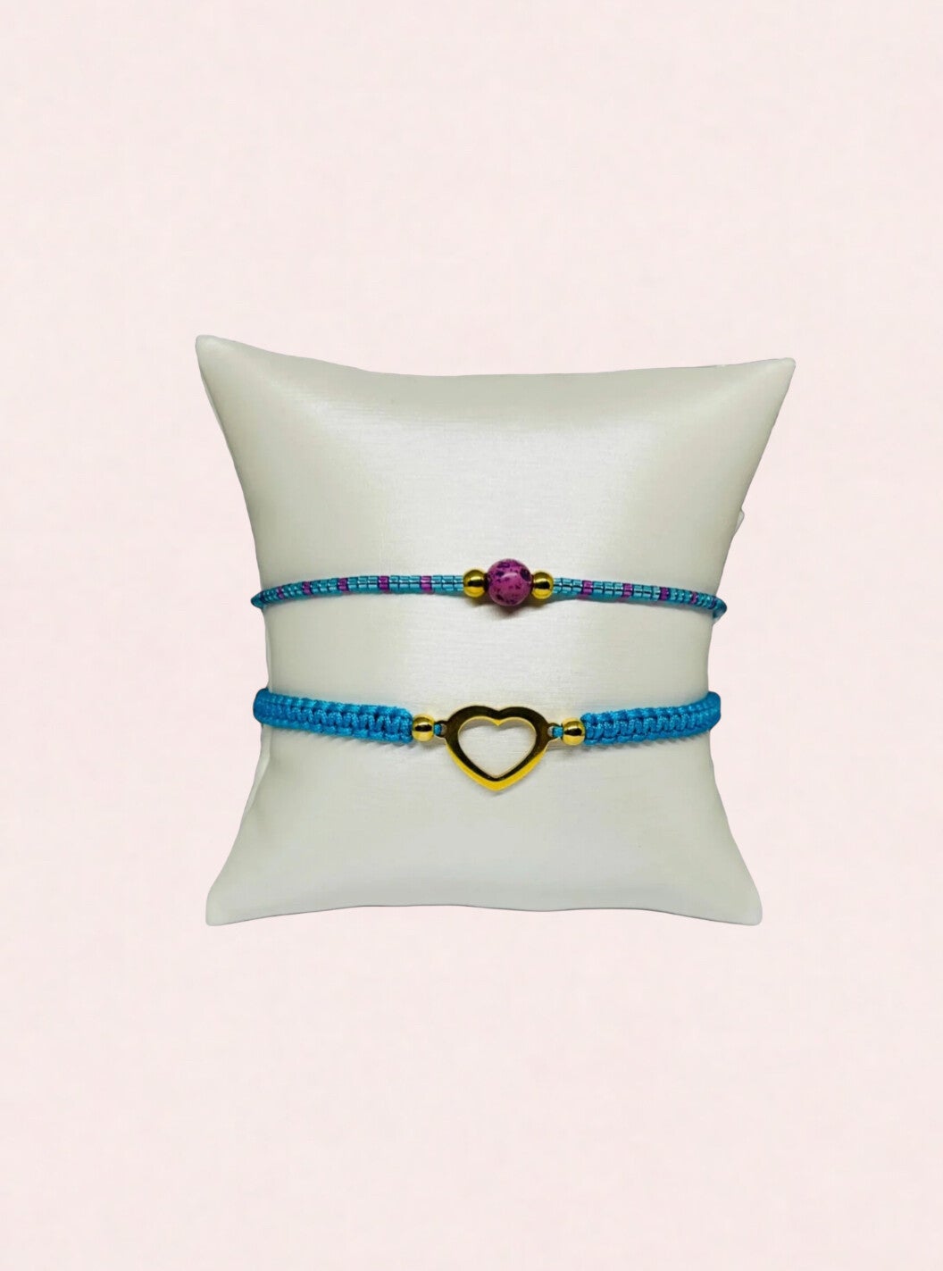 Armbandenset blauw met gouden hartje en natuursteen