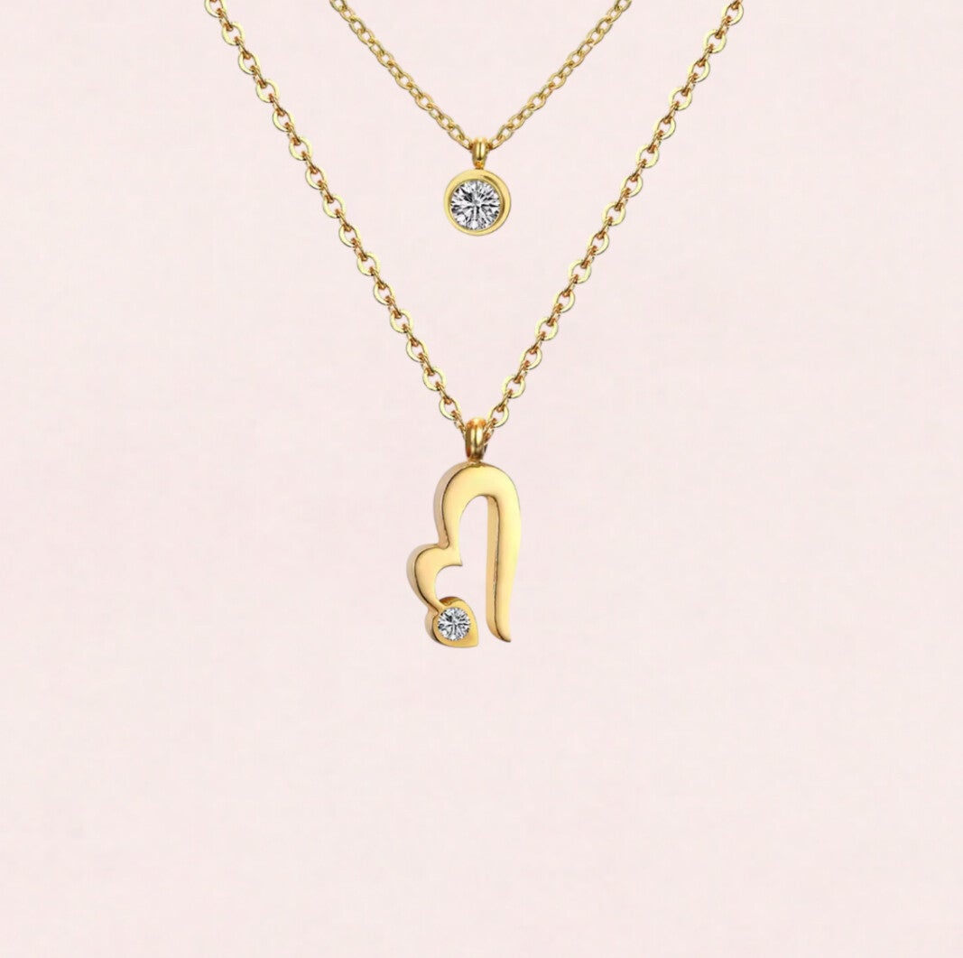 Laagjes ketting met hartjes hangertje en zirconia