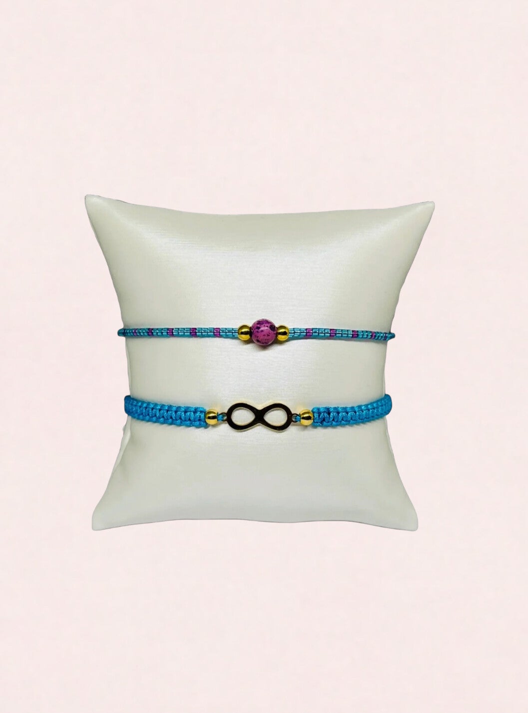 Armbandenset Infinity met blauwe en goudkleurige kralen