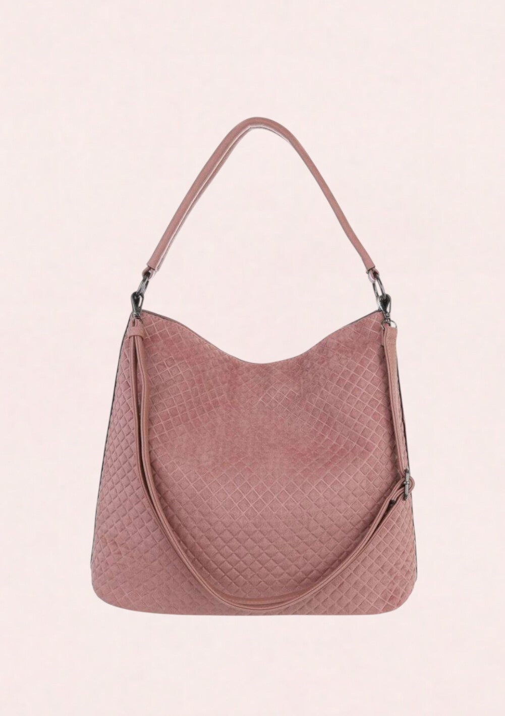 Schoudertas oud roze met ruitstructuur