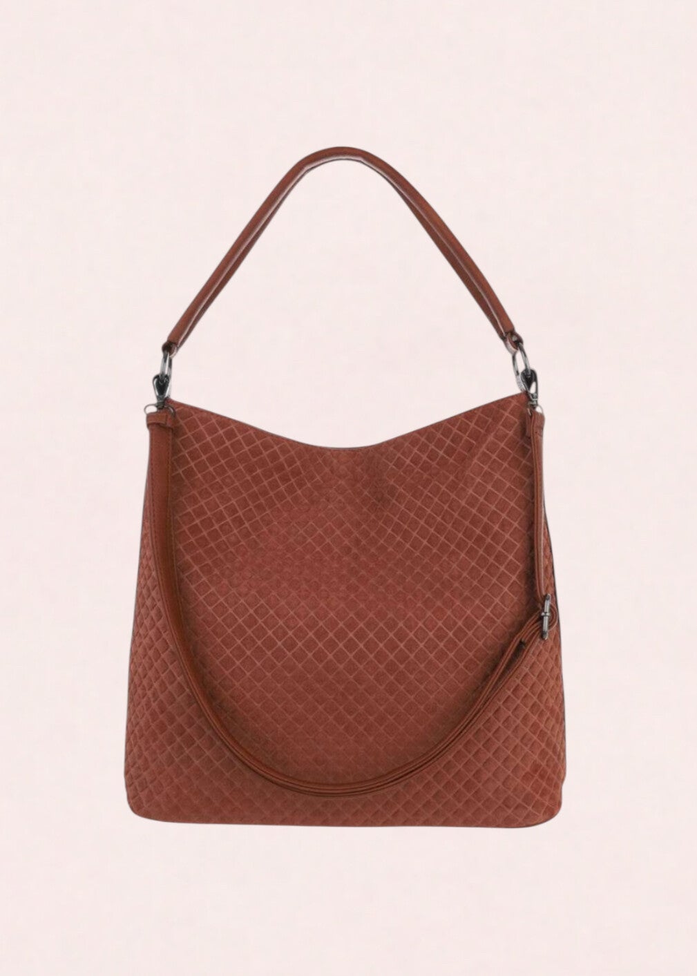 Schoudertas Cognac met ruitstructuur