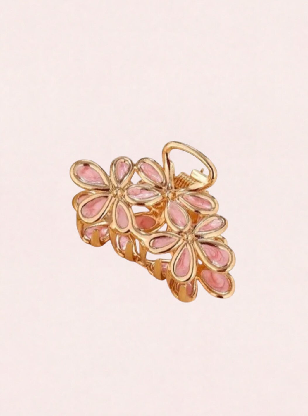 Haarklem met bloem design roze goud 4.5 cm