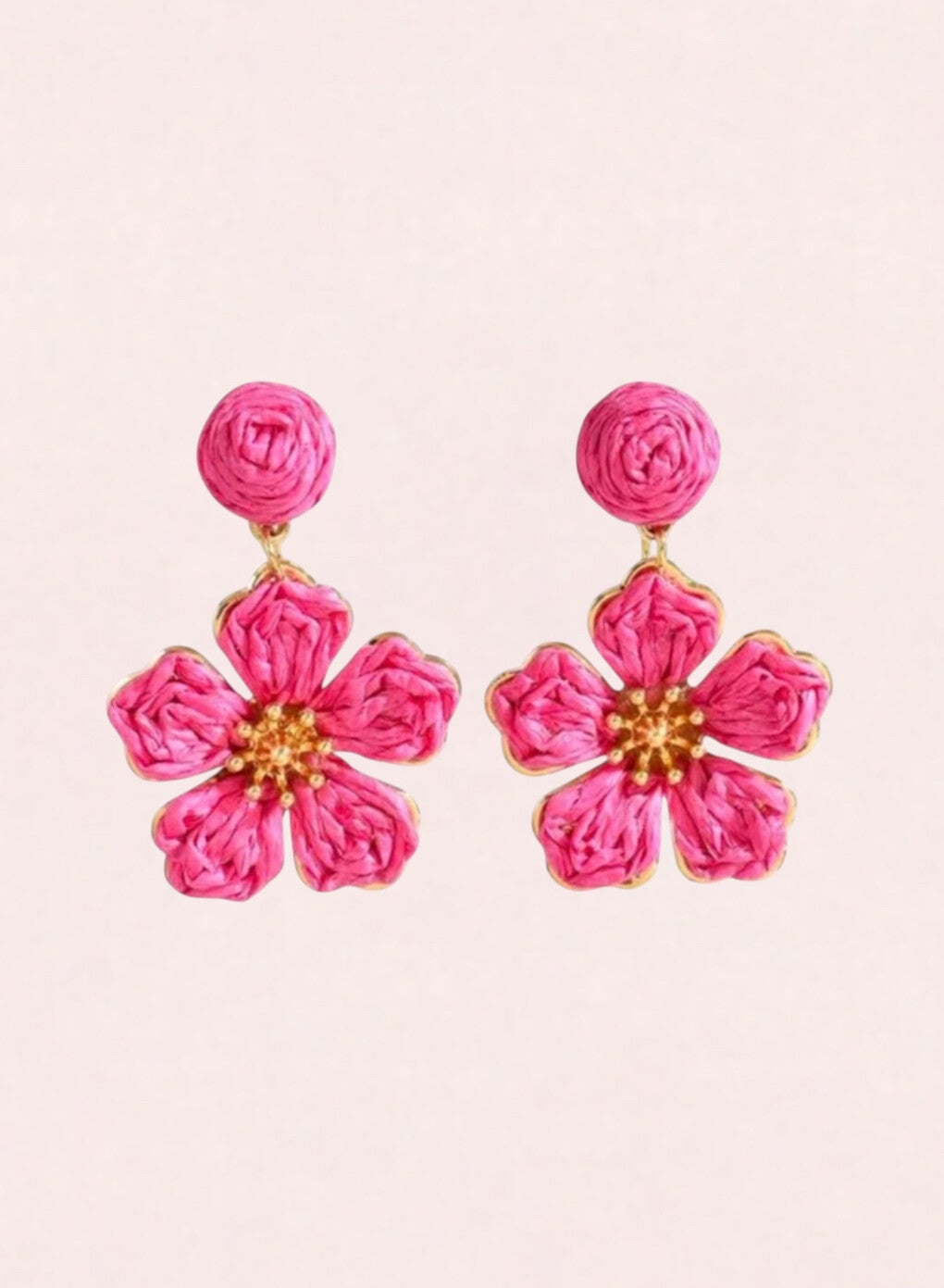 Bloem oorbellen raffia bloesem roze goud