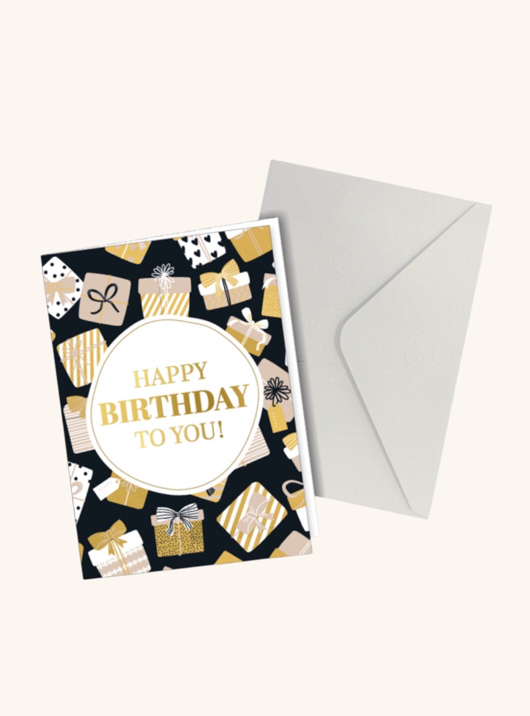 Wenskaart Happy Birthday goud zwart