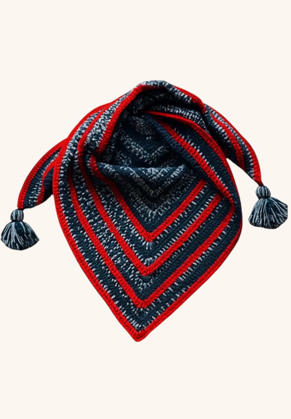 Gehaakte Driehoek Sjaal Grey Red Chevron