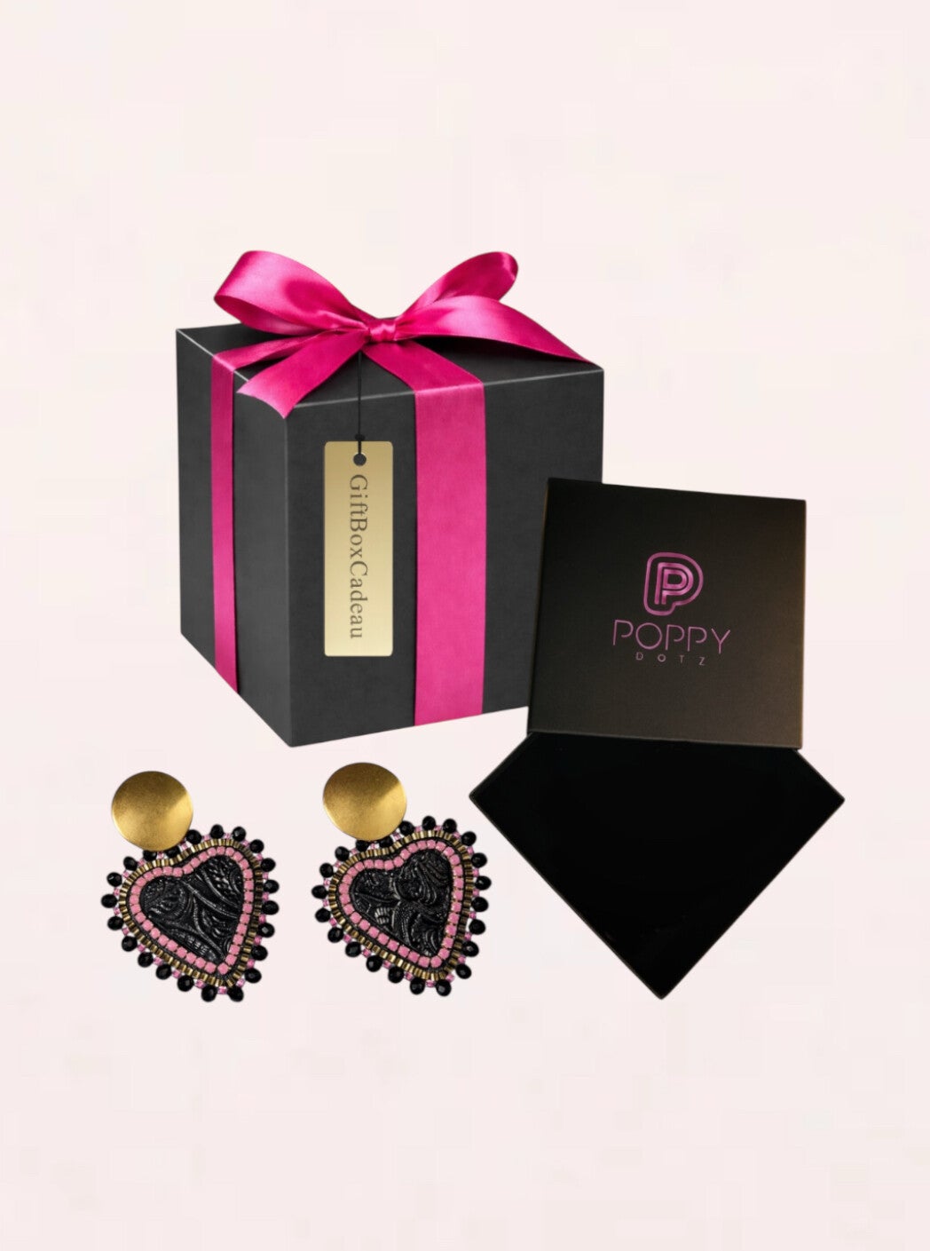 Statement oorbellen giftset Midnight Pink Hearts