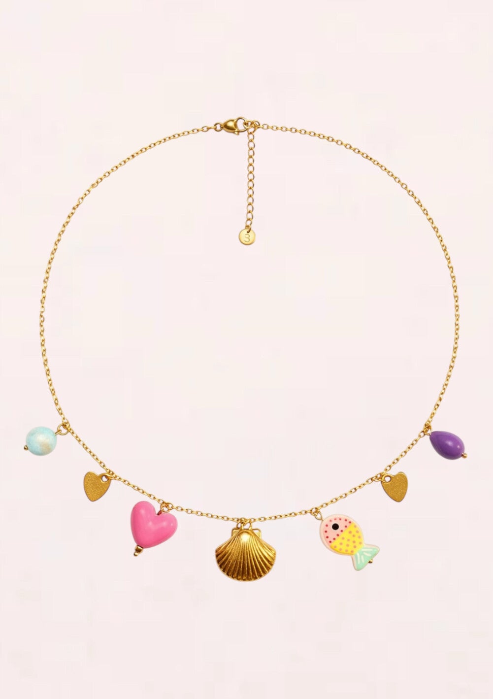 Bedelketting met schelpje hartje en visje