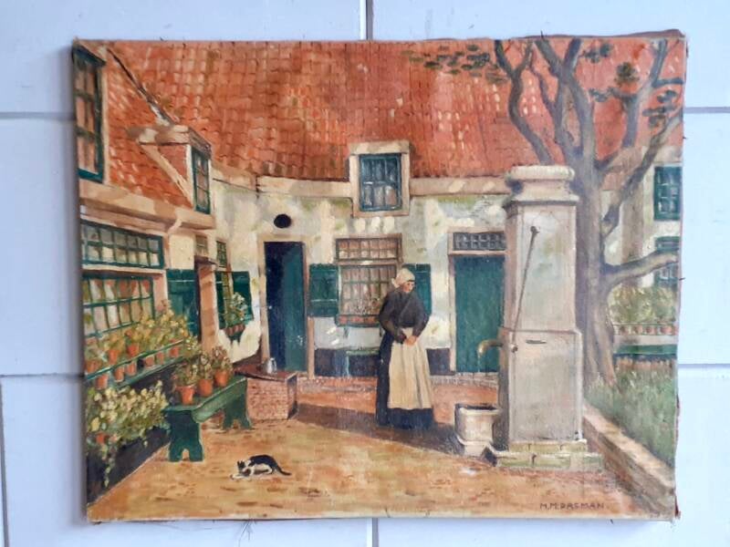 Schilderij Pleintje met waterpomp