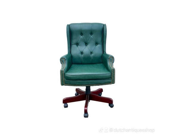 Groen Leren Bureaustoel | Chesterfield Stijl