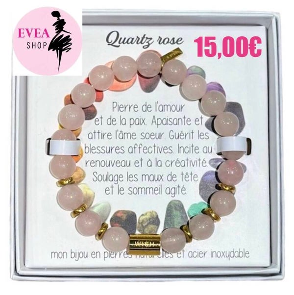 Bracelet grosses pierres Quartz rose