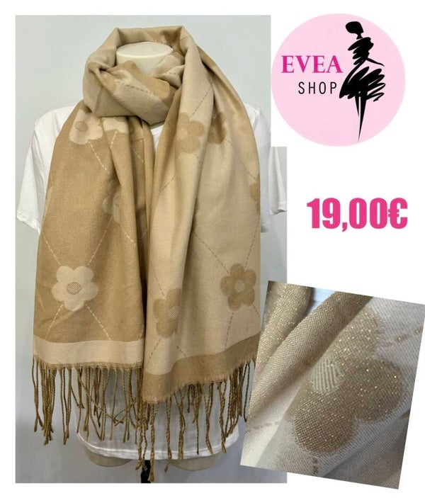 Echarpe fleurs beige/dorée