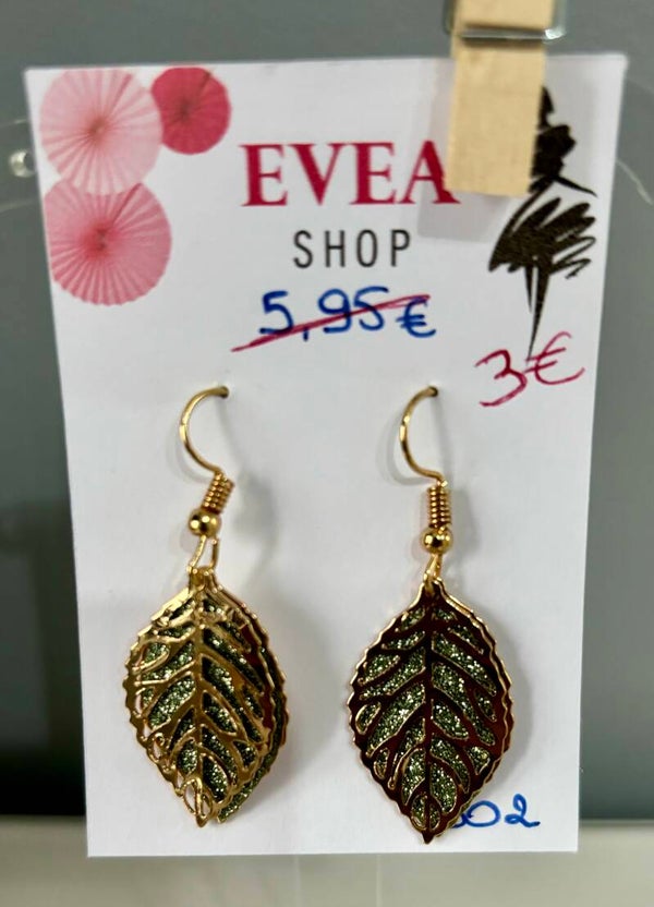 Boucles d'oreilles feuille doré/vert