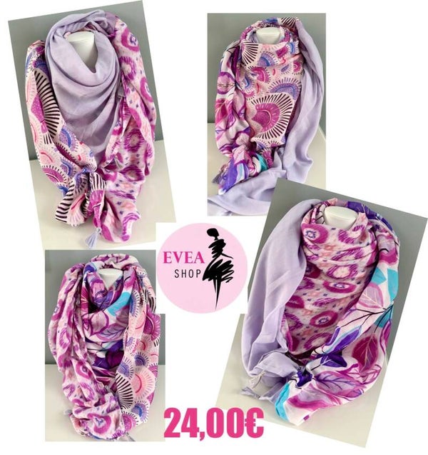 Foulard 4 parties mauve