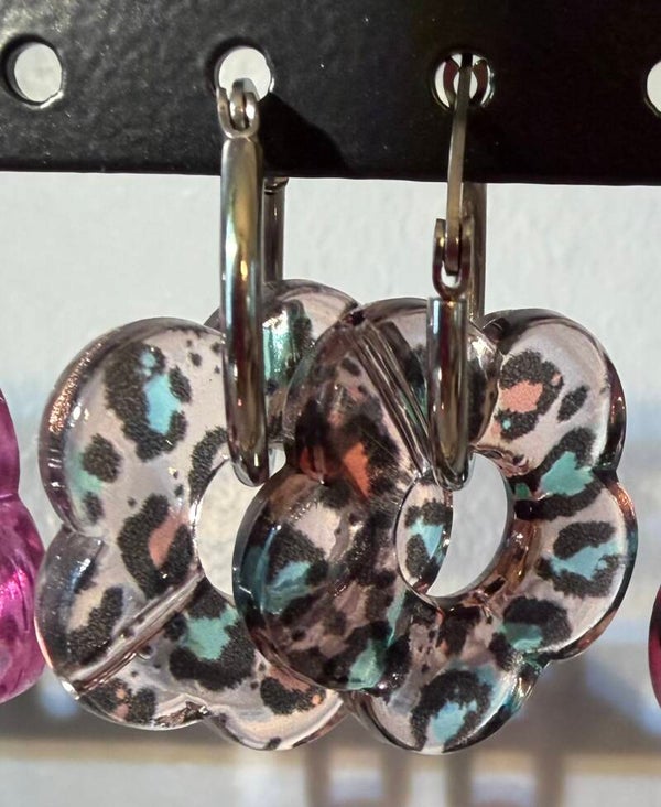 Boucles d’oreilles créoles argenté - léopard multicolore