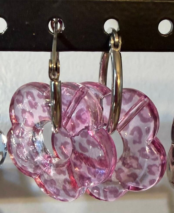Boucles d’oreilles créoles argenté - léopard rose
