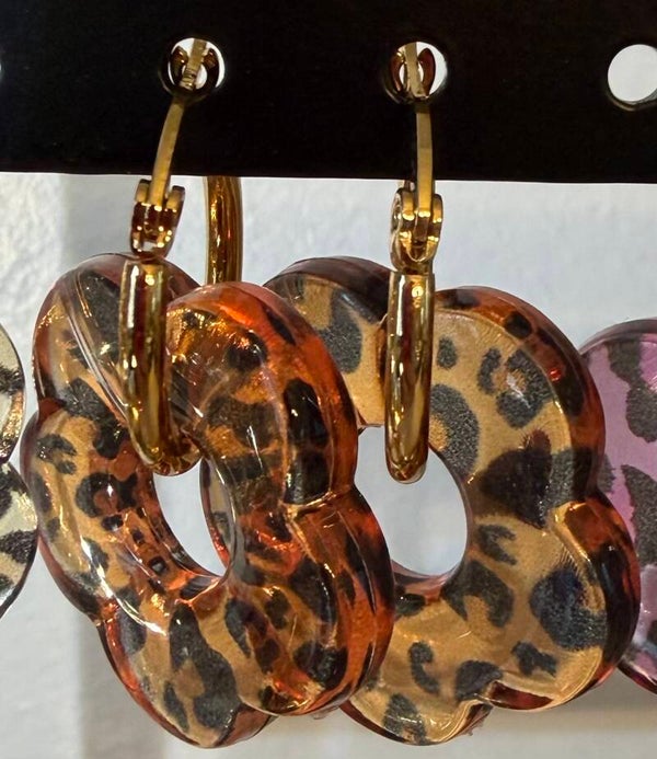 Boucles d’oreilles créoles dorées - léopard orange/noir