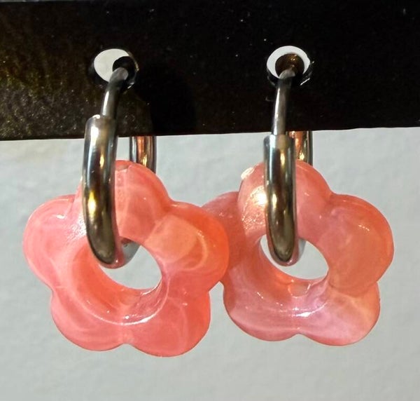 Boucles d’oreilles créoles argentées - saumon