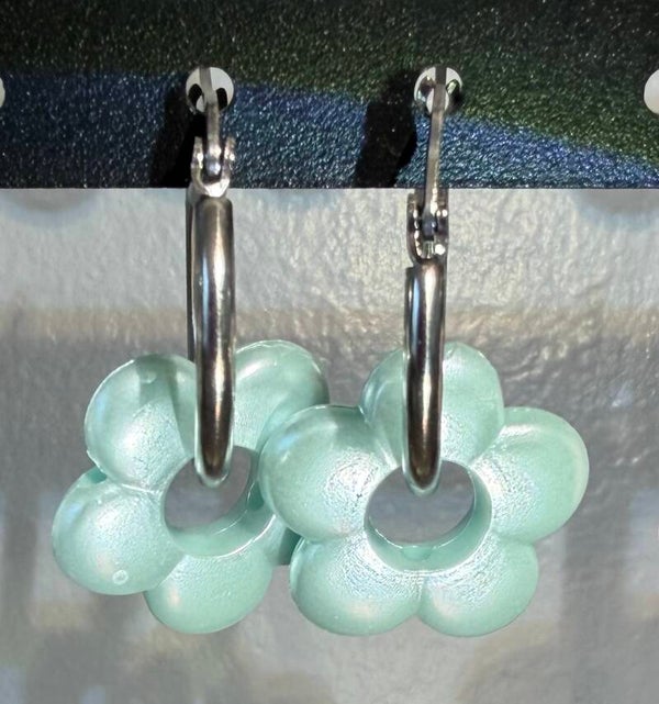 Boucles d’oreilles créoles argentées - turquoise