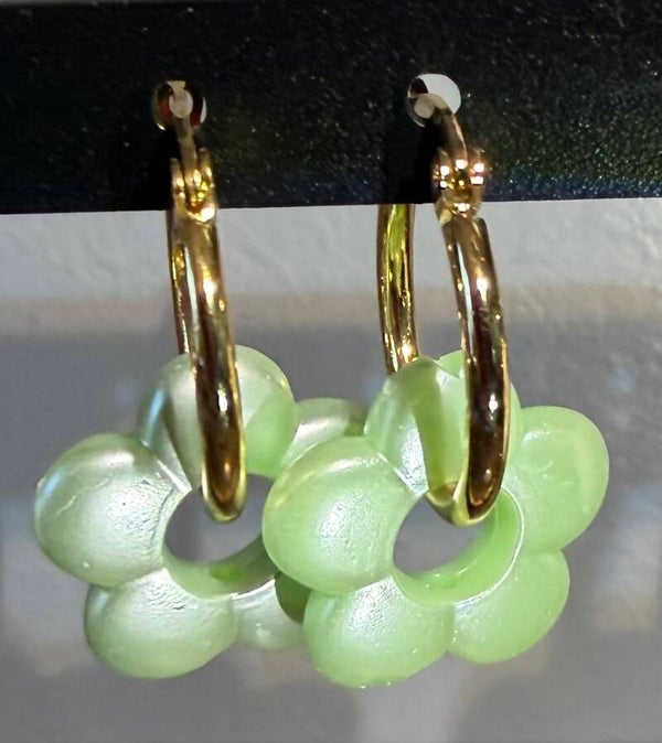 Boucles d’oreilles créoles dorées - vert