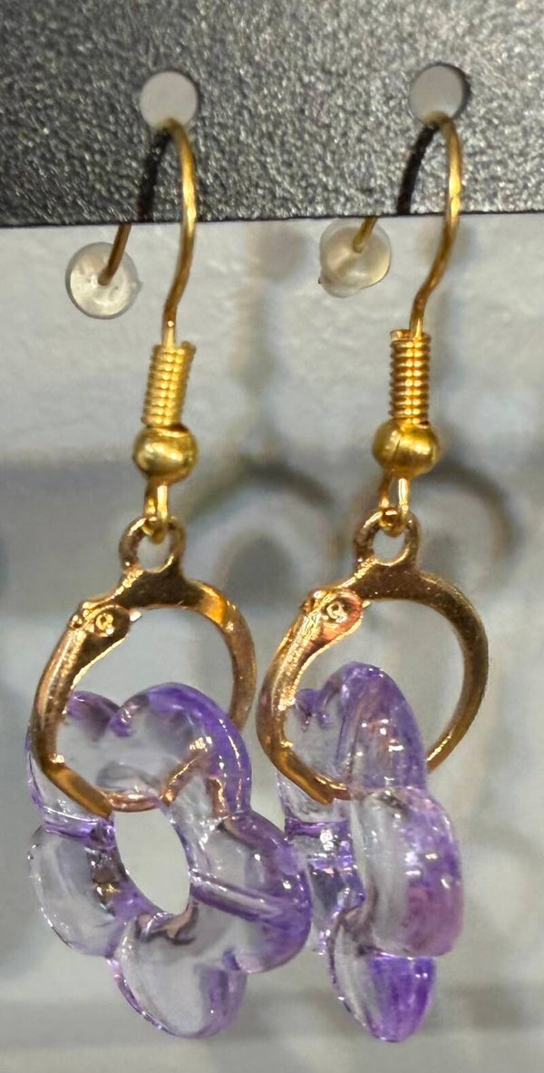 Boucles d’oreilles créoles dorées - mauve transparent