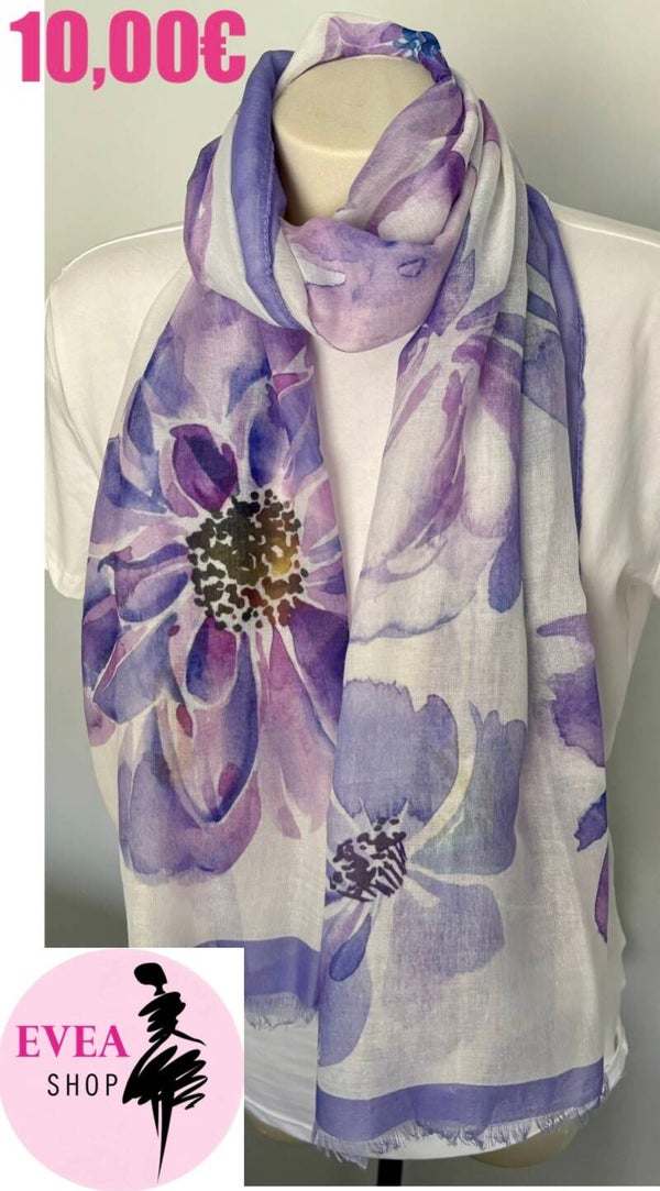 Foulard fleurs mauve / blanc