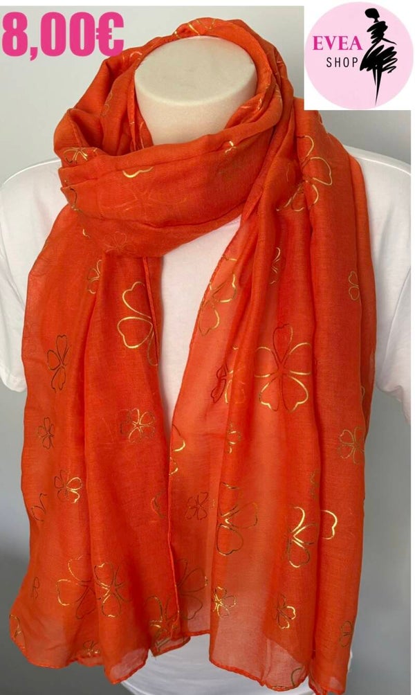 Foulard orange / marguerites dorées