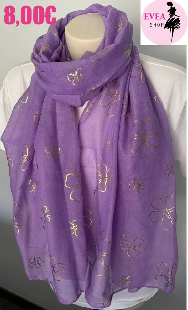 Foulard mauve / marguerites dorées