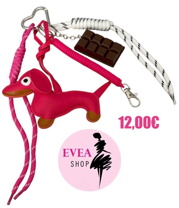 Porte-clefs chien fushia
